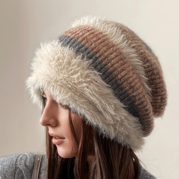 Cozy Color Block Fuzzy Slouchy Beanie - Picture 2 of 3